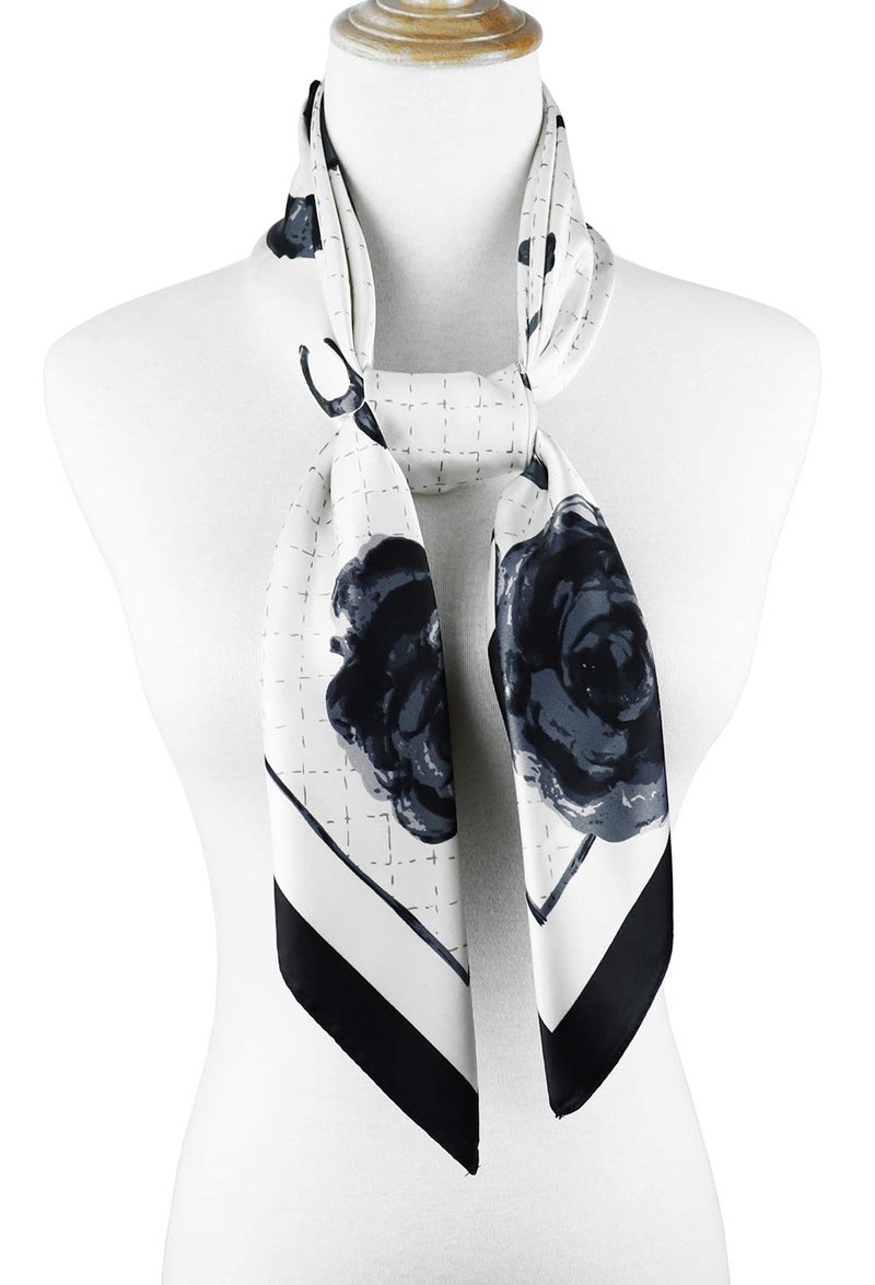 vabovin Women's Large Satin Square Headscarf 35" Silk Feeling Scarf For Hair Wrapping at Night (White Flowers Pattern) - Image 3